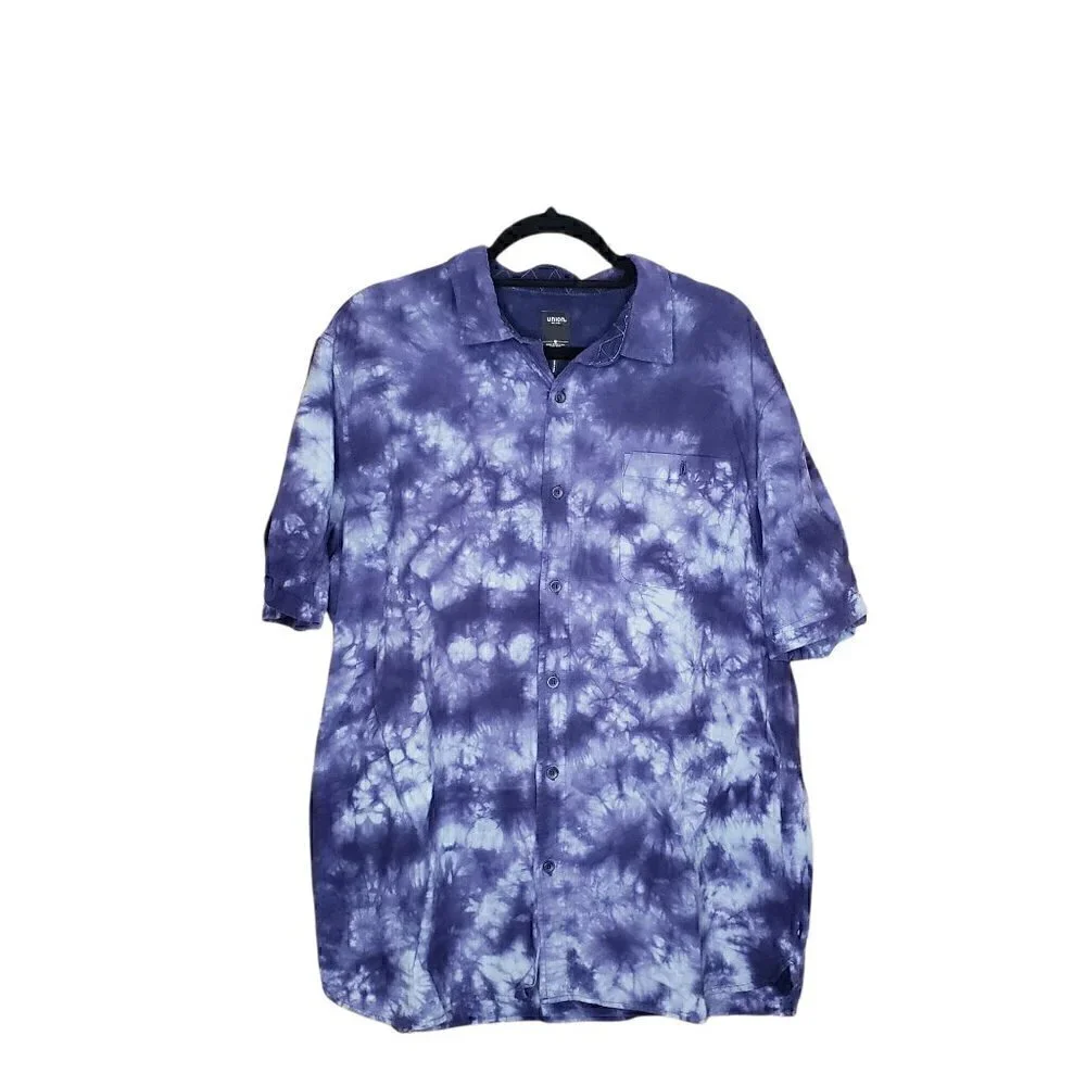 Union Sea//Wa Blue Tie Dye Button Down Cotton Shirt - Picture 1 of 4